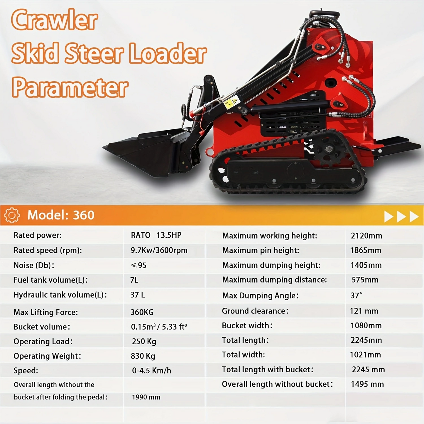 MS360 Mini Stand On Skid Steer Track Loader With 13.5HP Gas Engine