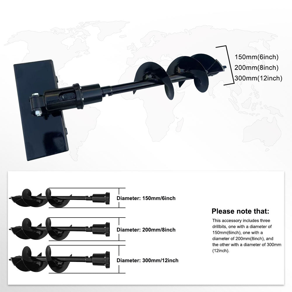 MMS Mini Skid Steer Loader Hydraulic Auger with 3 bits in 6'', 8'', 12''