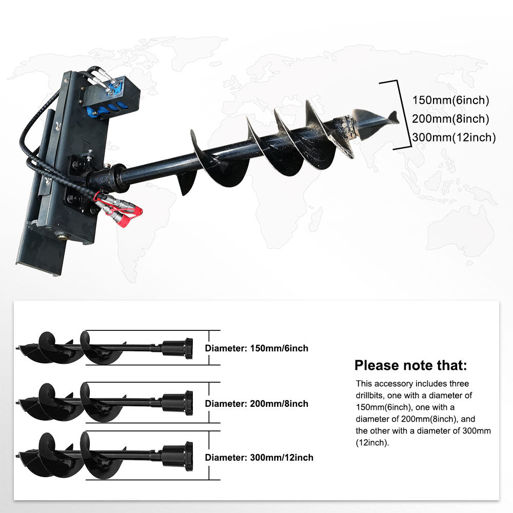 MMS Mini Skid Steer Loader Hydraulic Auger with 3 bits in 6'', 8'', 12''
