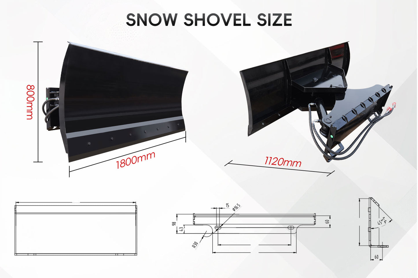 MMS 70" Skid Steer Dozer Blade / Snow Plow Pusher 30° Left & Right Snow Plow Pusher Attachment
