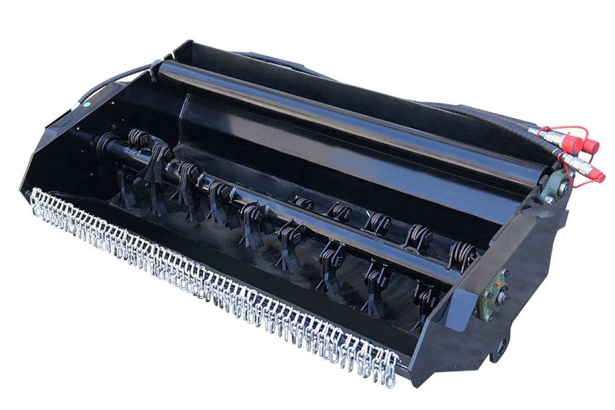 72-inch skid steer mower attachment with black steel housing and hydraulic couplers