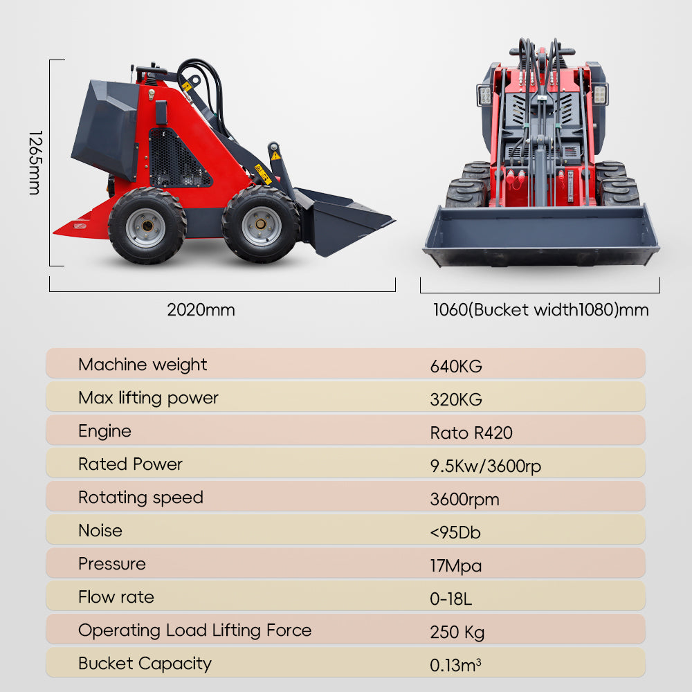 Mini Stand On Skid Steer Wheel Loader MS320L, 13.5 HP RATO Engine