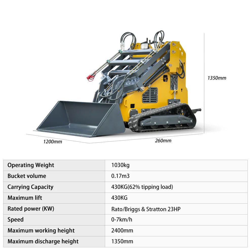 mini skid steer track loader size