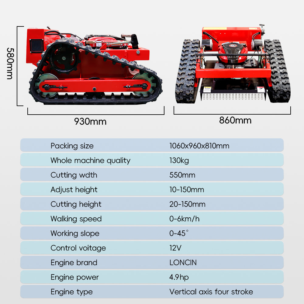 MS550J Remote Control Lawn Mower with Tracks – 21" Gasoline Mower, Adjustable Cutting Height, 45° Slope Climbing
