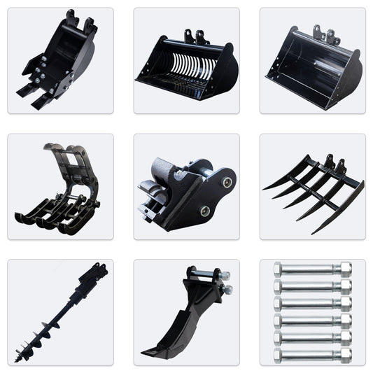 MMS Narrow Bucket Ripper Rake Auger Total  8 pcs Attachment for Mini Excavator