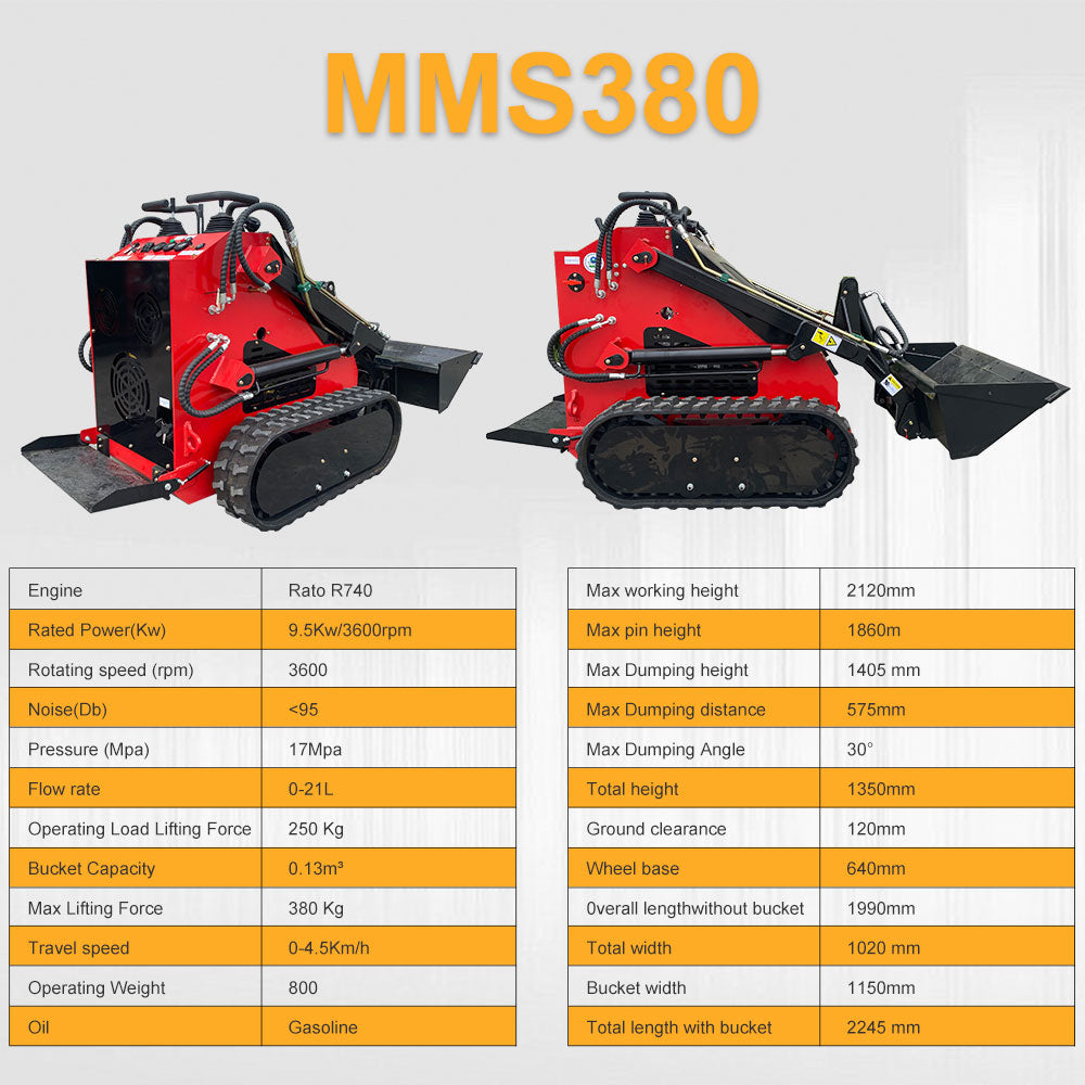 MS380 23 HP, 800 Kg Mini Stand On Skid Steer Track Loader