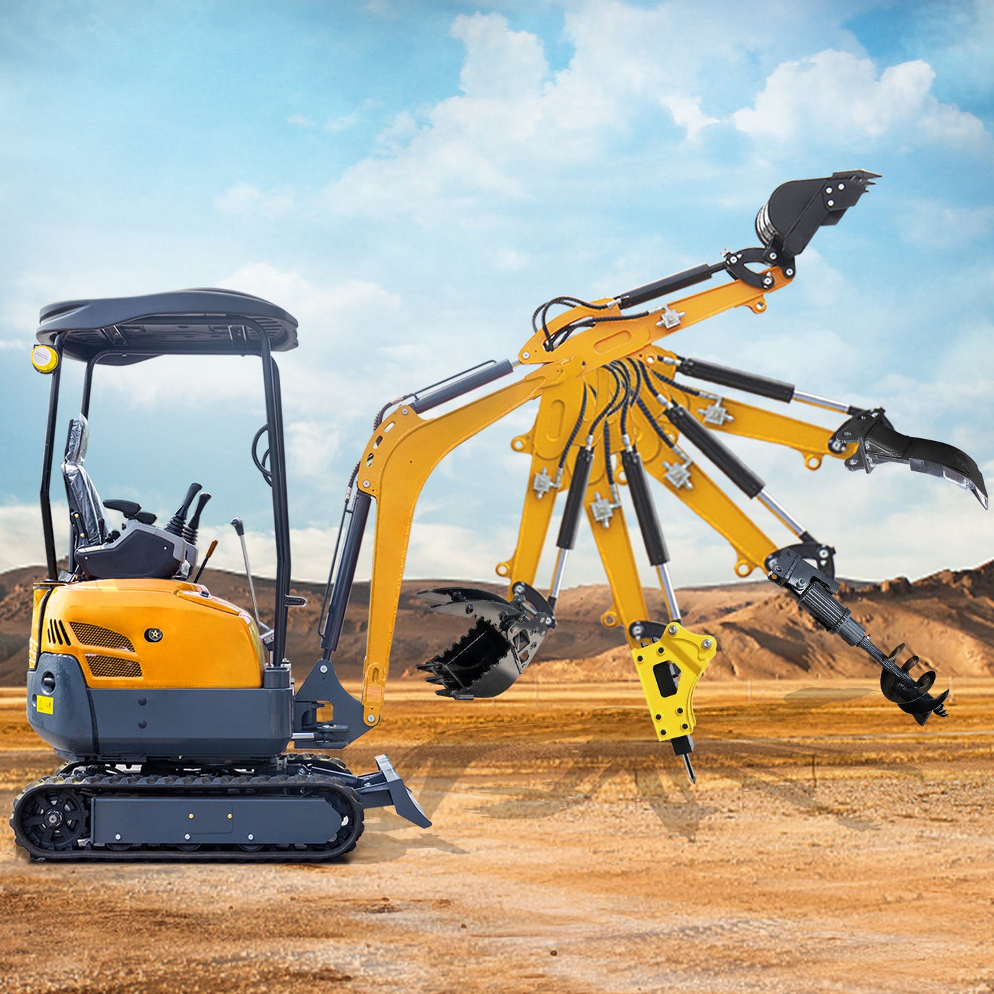 MMS Mini Excavator Hydraulic Thumb Clip with 2 Hydraulic Cylinder for Small Digger up to 2 tons