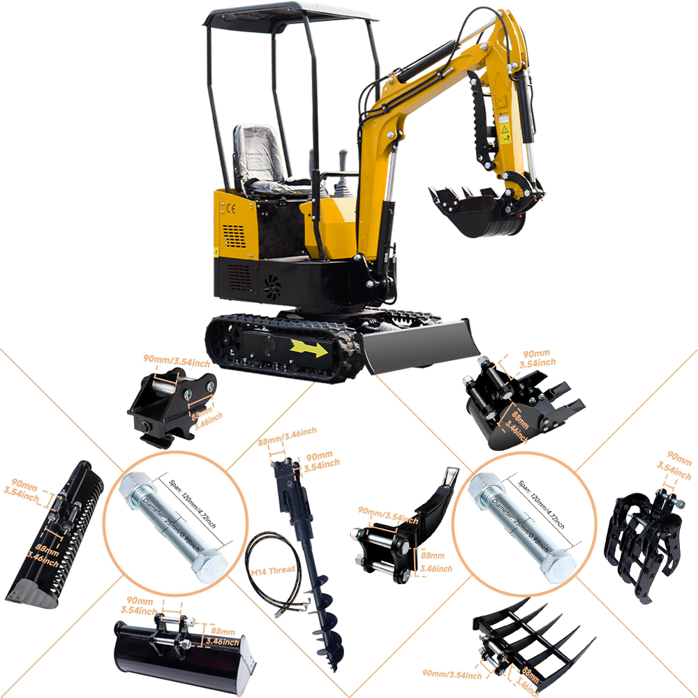 1 ton mini excavator with attachments