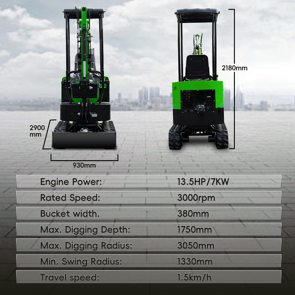 1 ton mini excavator dimensions