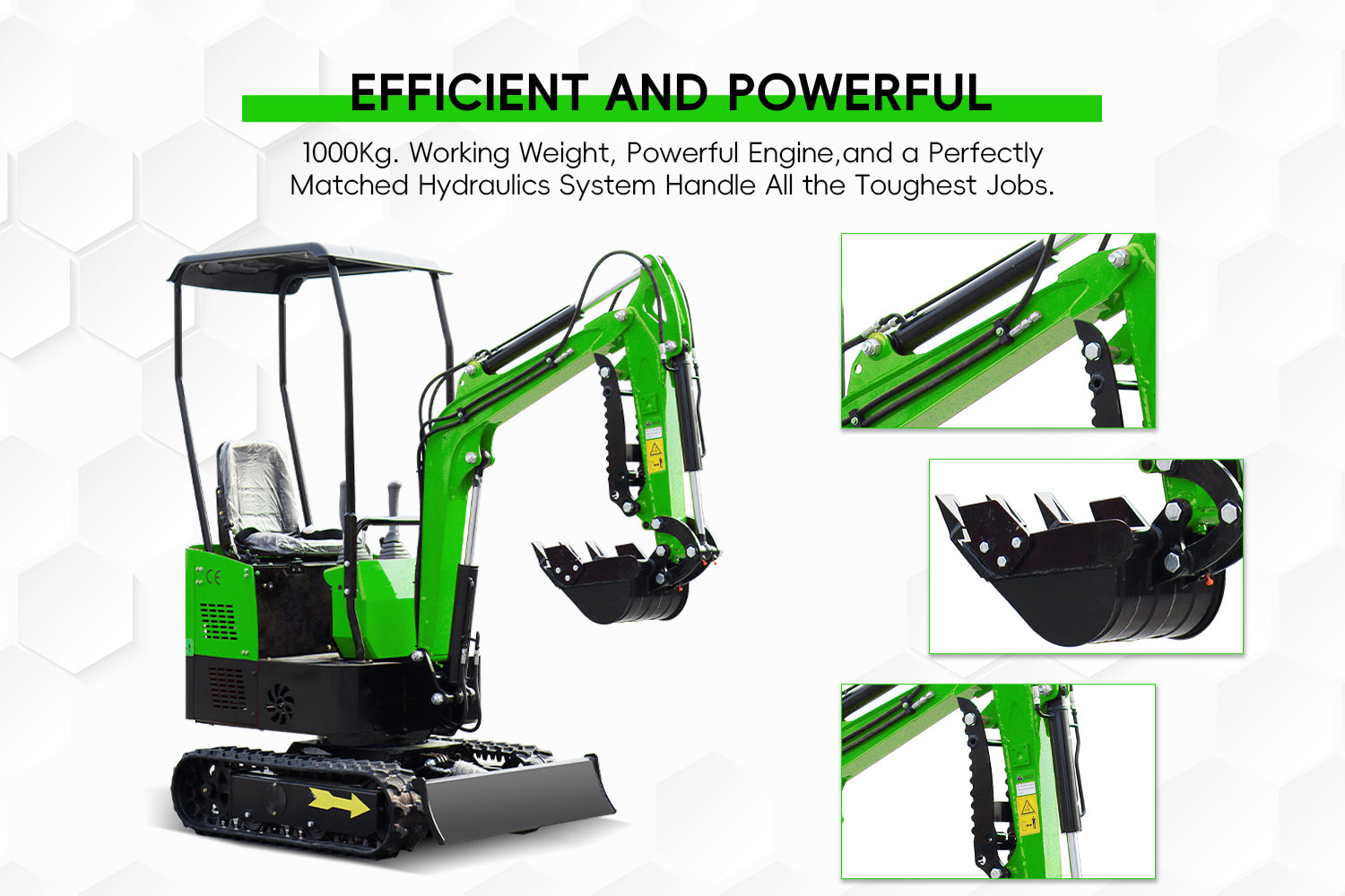 1-ton Green Mini Excavator with bucket