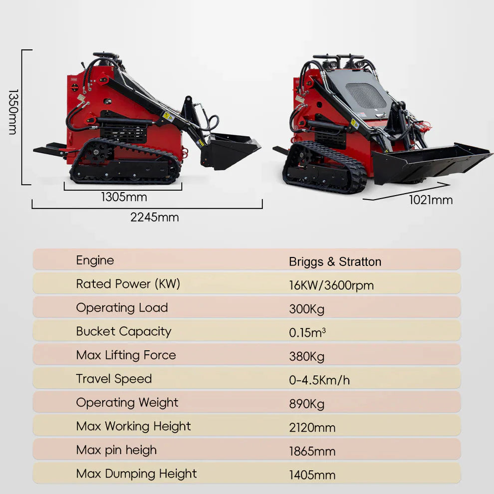 MS380T 23 HP, 890 Kg Mini Track Skid Steer Loader