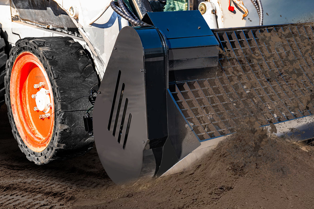 Black 48-inch concrete mixing bucket skid steer attachment with universal mount
