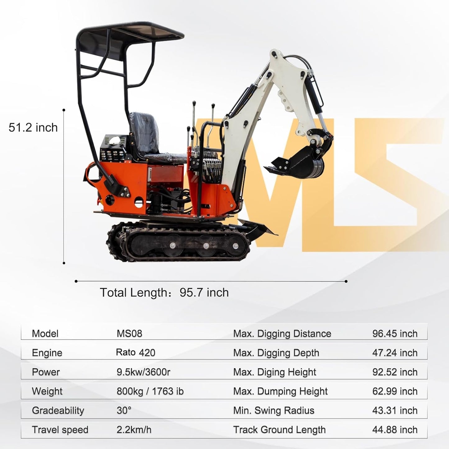 MS08 13.5 HP,0.8-ton Mini Excavator