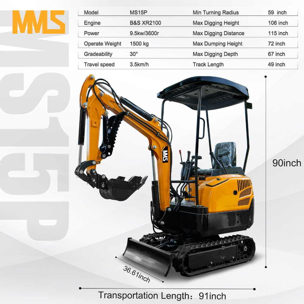 1.5-Ton Mini Excavator,13.5 HP , Briggs & Stratton Petrol Engine-MS15PRO