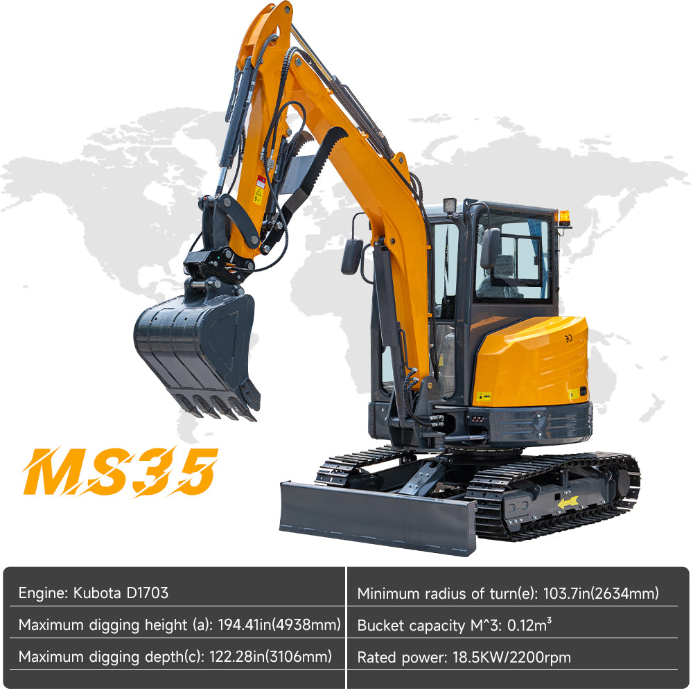 MS35 3.5 Ton Mini Excavator with Cab Boom swing Hydraulic Thumb for Sale