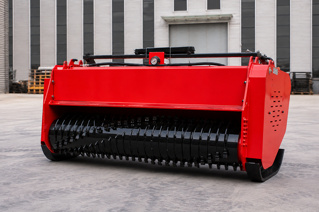 A red skid steer mulcher