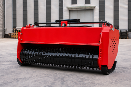 A red skid steer mulcher