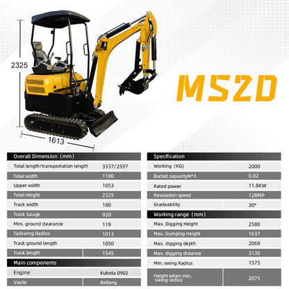 MS20 2-Tons Mini Excavator, Kubota Diesel Engine,Hydraulic Pilot Excavator With Thumb Clip For Sale