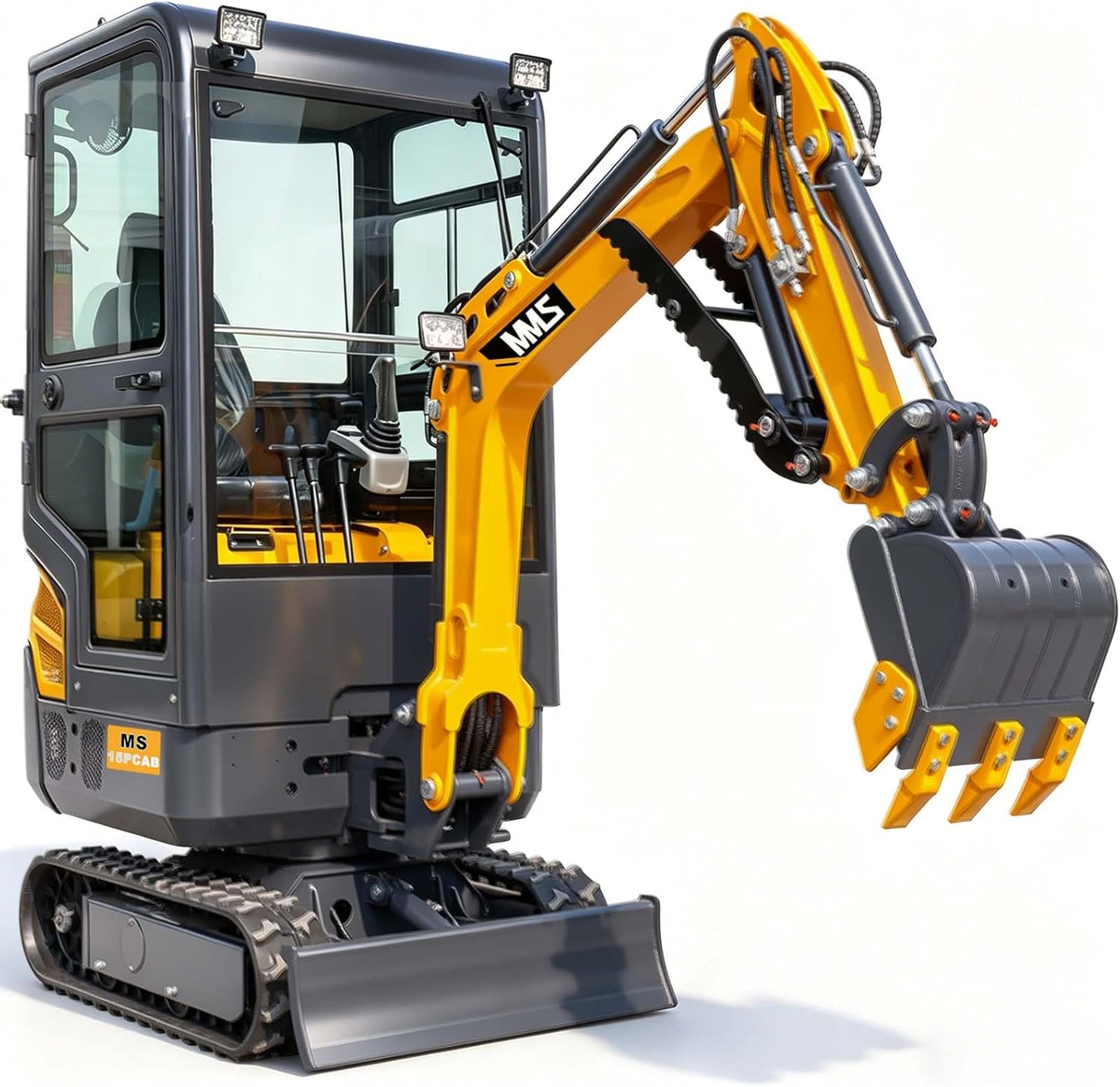 MS15PRO mini excavator with cab, B&S engine, side swing boom and hydraulic thumb