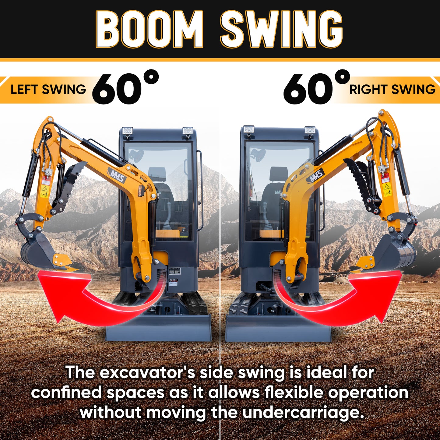 MS12P Mini Excavator B&S Engine, with Cab,Side Swing Boom and Hydraulic Thumb