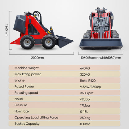 Mini Stand On Skid Steer Wheel Loader MS320L, 13.5 HP RATO Engine
