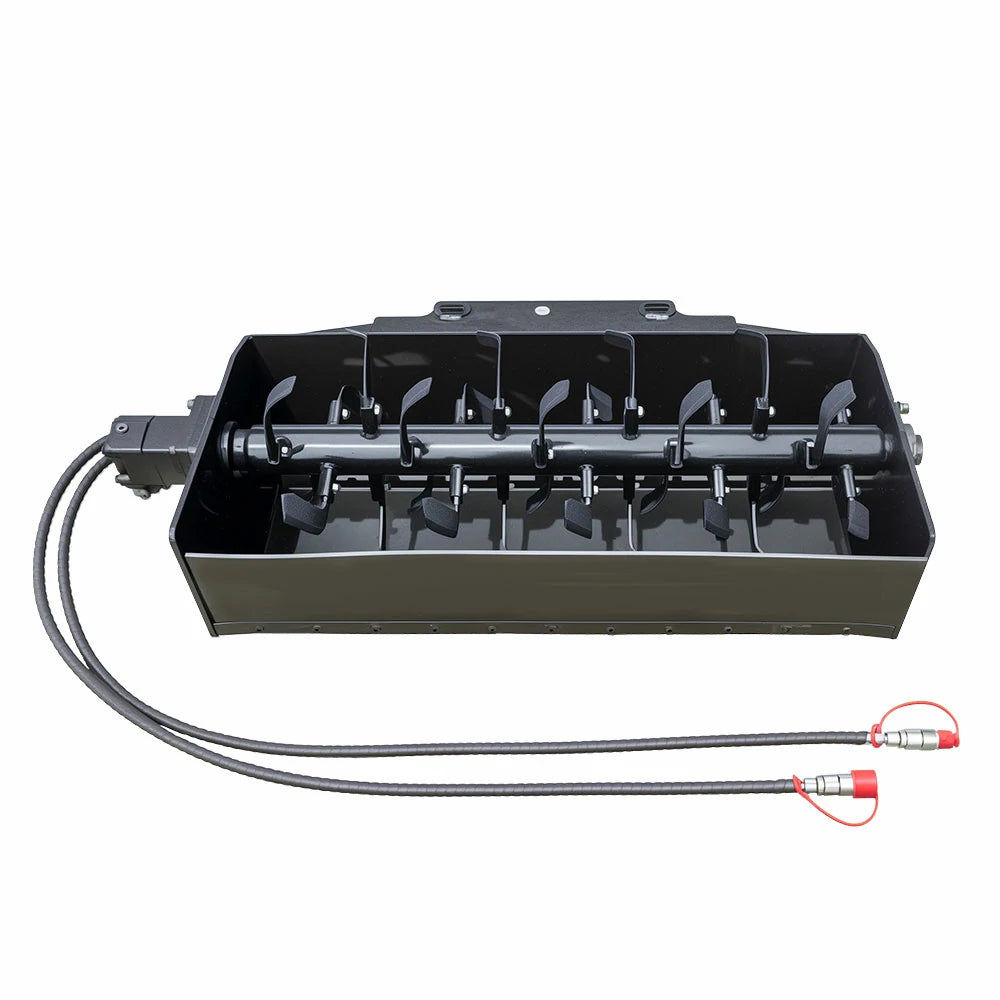 MMS rotary tiller attachment with hydraulic hoses for mini skid steer loader