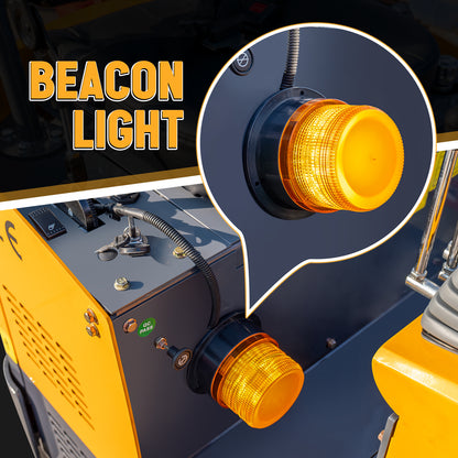 Yellow beacon light mounted on mini excavator body