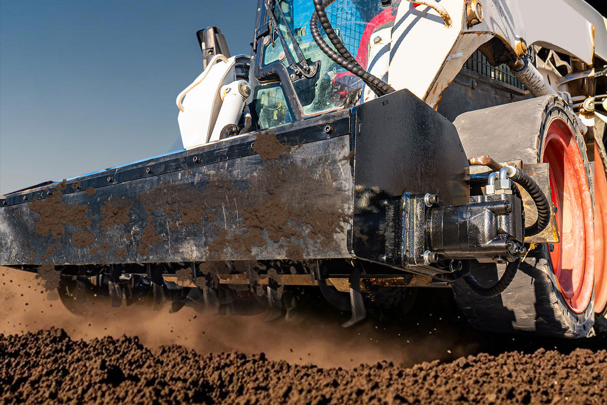MMS 57" Skid Steer Rotary Tiller, 6" Tilling Depth Attachment