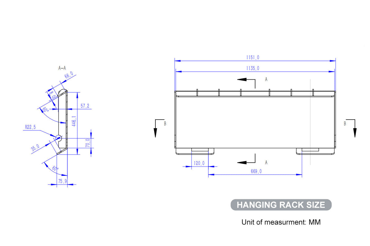 Skid steer hydraulic hammer breaker attachment hanging rack size drawing in mm