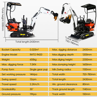 MS08 13.5 HP,0.8-ton Mini Compact Excavator, Gasoline,  With Thumb Clip For Sale