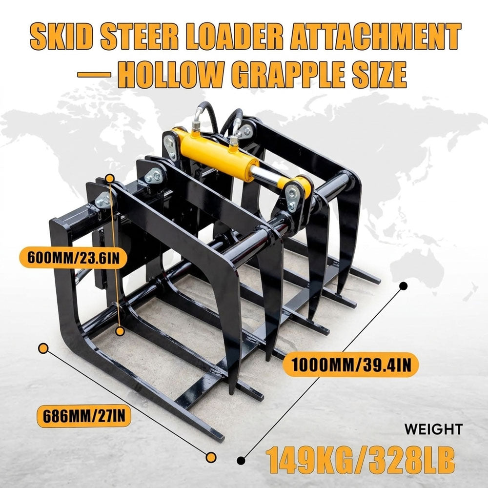 Mini skid steer root grapple attachment, hollow grapple size 600mm x 686mm x 1000mm, 149kg