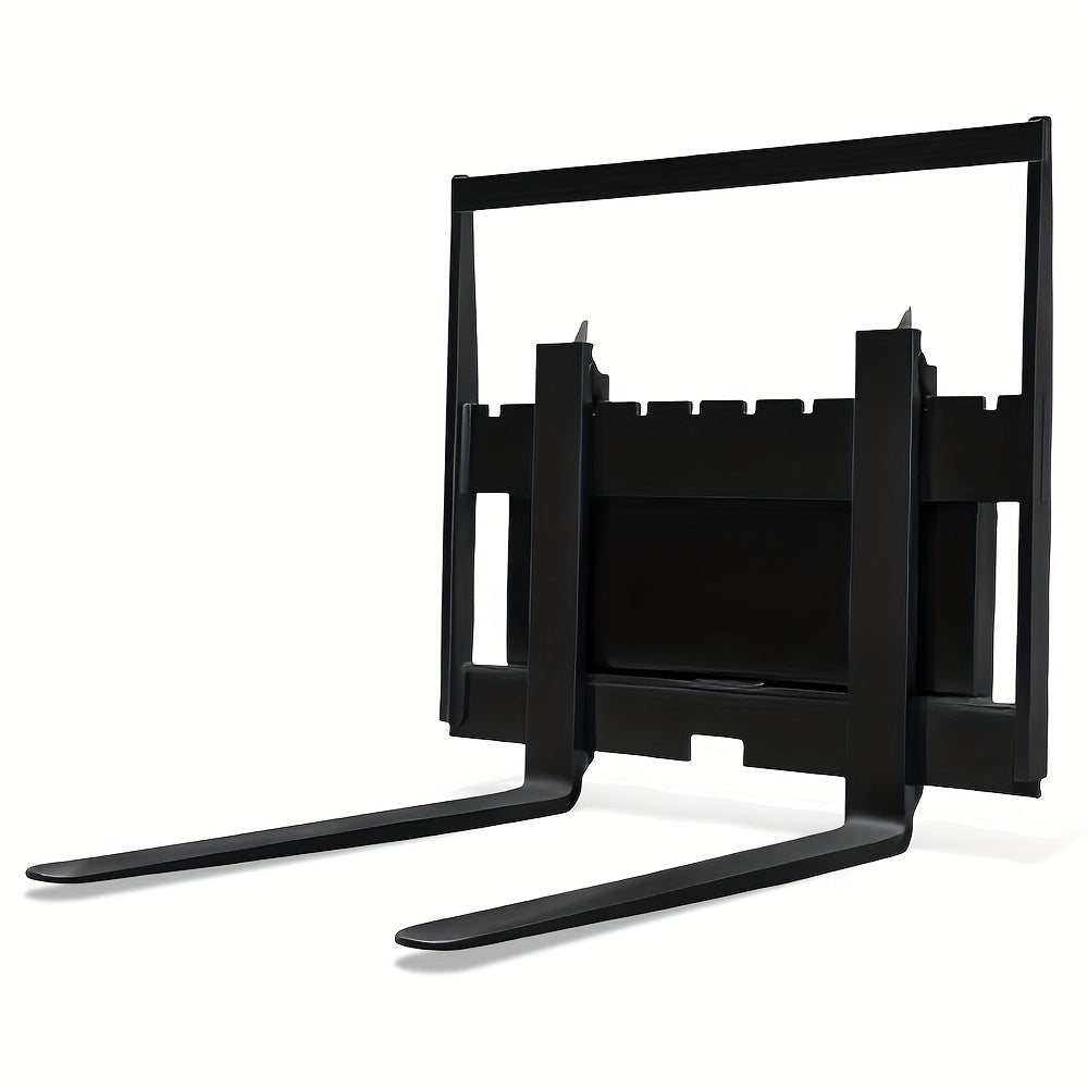Black hydraulic side shift pallet forks and frame attachment for mini skid steer loader
