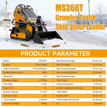 MS360T  Mini Stand On Skid Steer Track Loader With 13.5HP Gas Engine