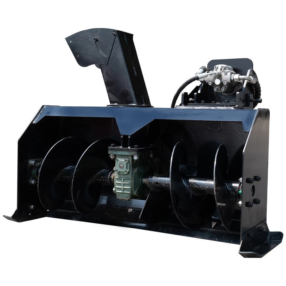 Black MMS skid steer snow blower attachment with auger and hydraulic drive