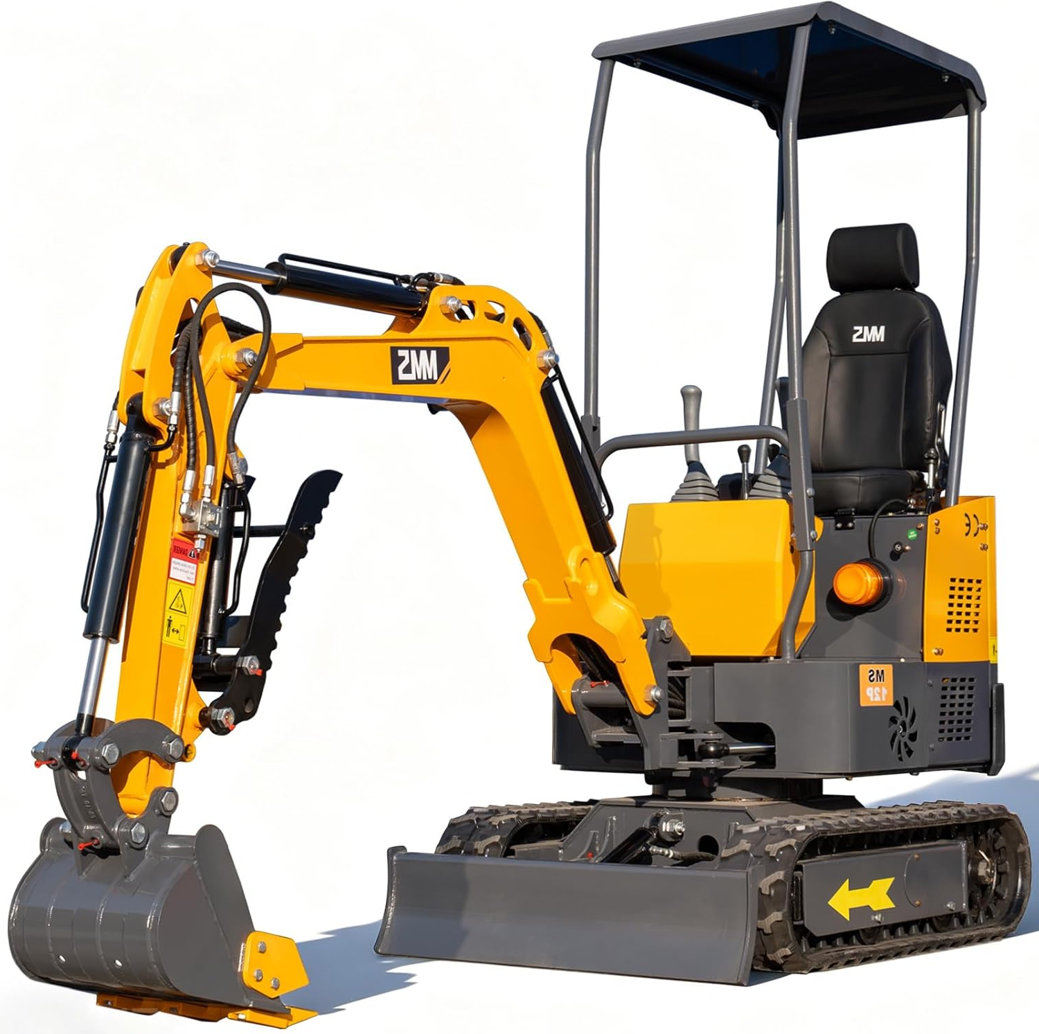 MS12P mini excavator with B&S engine, side swing boom, hydraulic thumb, bucket and canopy